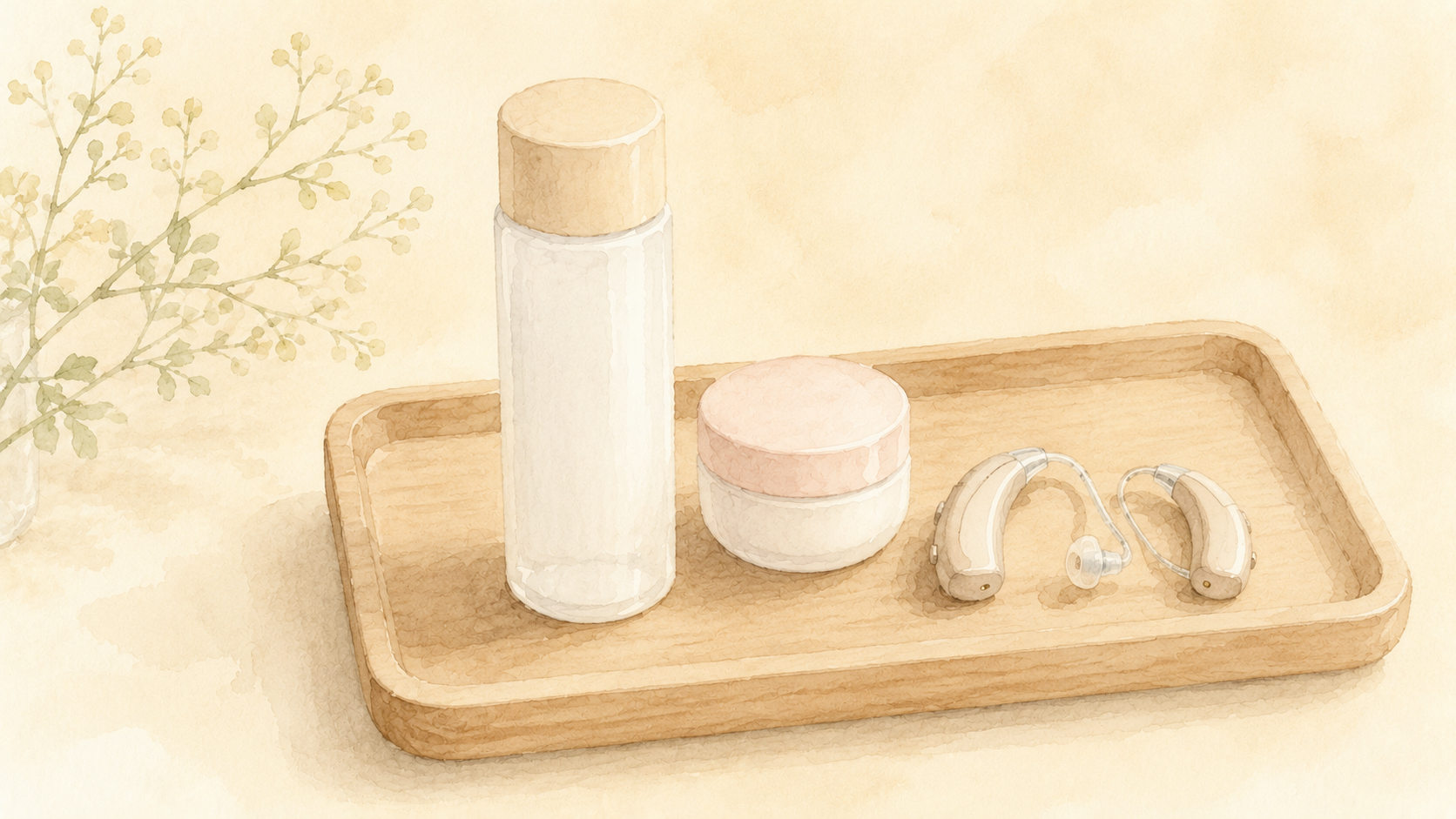 化粧水やクリーム、補聴器など、ひとつしかない持ち物のイラスト